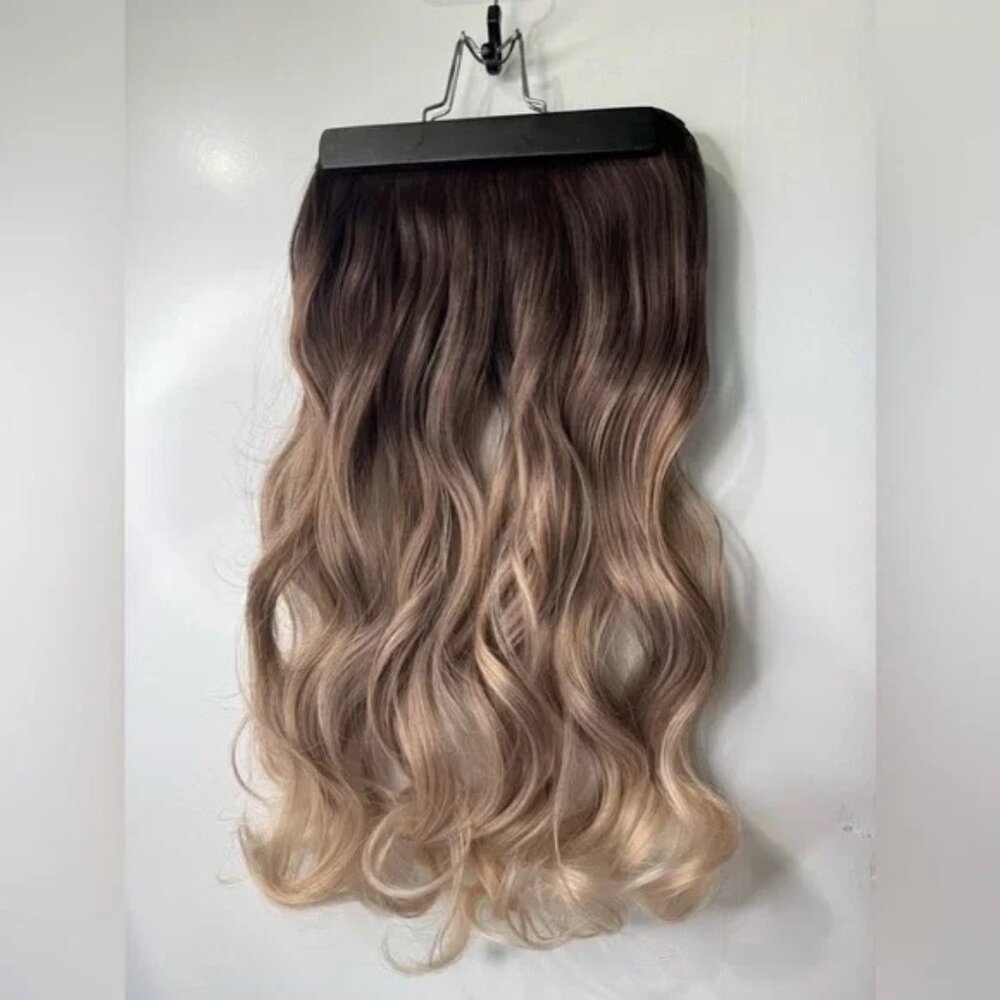 24 In One Piece Clip In Wavy Extensions Balayage hair Style - dark root Blonde - Picture 3 of 9